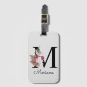 Monogram Roze Boho Girly Floral Initiaal M Bagagelabel (Voorkant (verticaal))