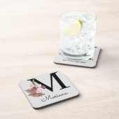 Monogram Roze Boho Girly Floral Initiaal M Bier Onderzetter (Rechterzijde)