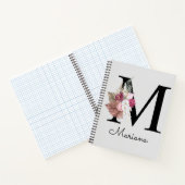 Monogram Roze Boho Girly Floral Initiaal M Notitieboek (Binnen)
