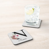 Monogram Roze Boho Girly Floral Initiaal N Bier Onderzetter (Rechterzijde)