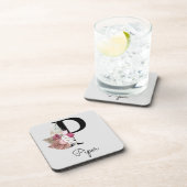 Monogram Roze Boho Girly Floral Initiaal P Bier Onderzetter (Rechterzijde)