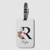 Monogram Roze Boho Girly Floral Initiaal R Bagagelabel (Voorkant (verticaal))