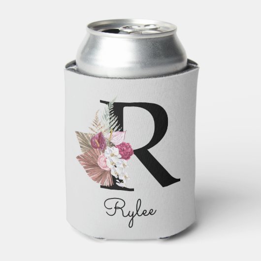 Monogram Roze Boho Girly Floral Initiaal R Blikjeskoeler (Blikje Voorkant)