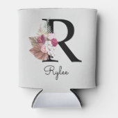 Monogram Roze Boho Girly Floral Initiaal R Blikjeskoeler (Voorkant)