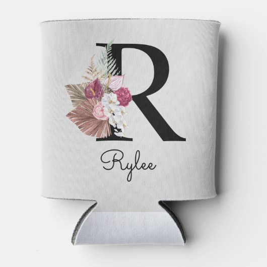 Monogram Roze Boho Girly Floral Initiaal R Blikjeskoeler (Voorkant)