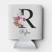 Monogram Roze Boho Girly Floral Initiaal R Blikjeskoeler (Achterkant)