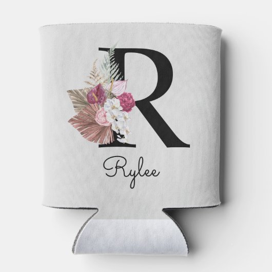 Monogram Roze Boho Girly Floral Initiaal R Blikjeskoeler (Achterkant)