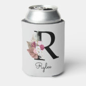 Monogram Roze Boho Girly Floral Initiaal R Blikjeskoeler (Blikje Achterkant)