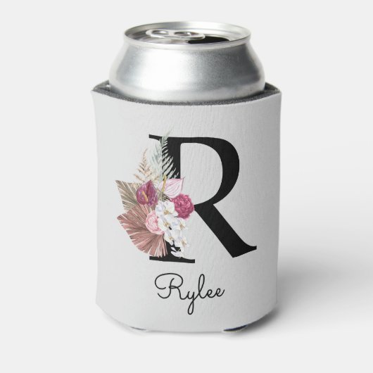 Monogram Roze Boho Girly Floral Initiaal R Blikjeskoeler (Blikje Achterkant)