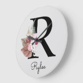Monogram Roze Boho Girly Floral Initiaal R Grote Klok (Hoek)