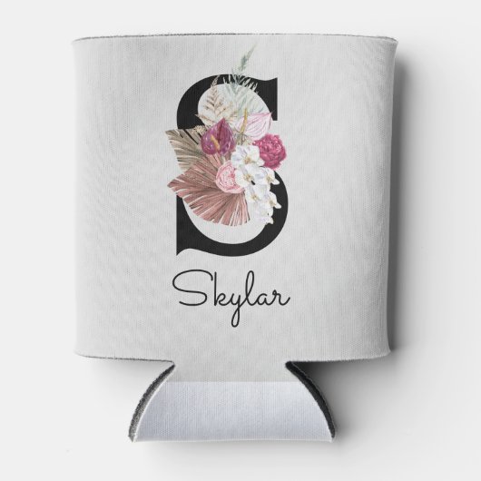 Monogram Roze Boho Girly Floral Initiaal S Blikjeskoeler (Voorkant)