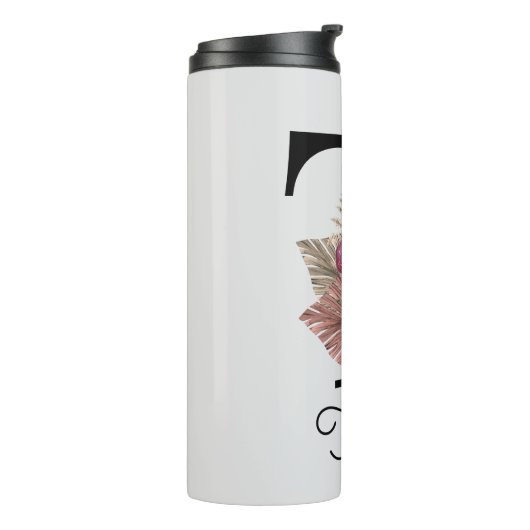 Monogram Roze Boho Girly Floral Initiaal T Thermosbeker (Gedraaid links)