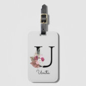 Monogram Roze Boho Girly Floral Initiaal U Bagagelabel (Voorkant (verticaal))