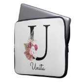 Monogram Roze Boho Girly Floral Initiaal U Laptop Sleeve (Voorkant Links)