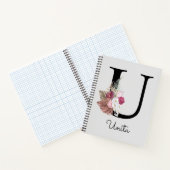 Monogram Roze Boho Girly Floral Initiaal U Notitieboek (Binnen)