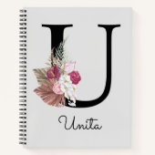 Monogram Roze Boho Girly Floral Initiaal U Notitieboek (Voorkant)