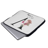 Monogram Roze Boho Girly Floral Initiaal V Laptop Sleeve (Voorkant onderkant)