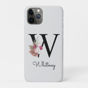 Monogram Roze Boho Girly Floral Initiaal W Case-Mate iPhone Case