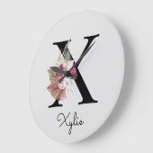 Monogram Roze Boho Girly Floral Initiaal X Grote Klok (Hoek)