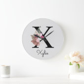 Monogram Roze Boho Girly Floral Initiaal X Grote Klok (Huis)