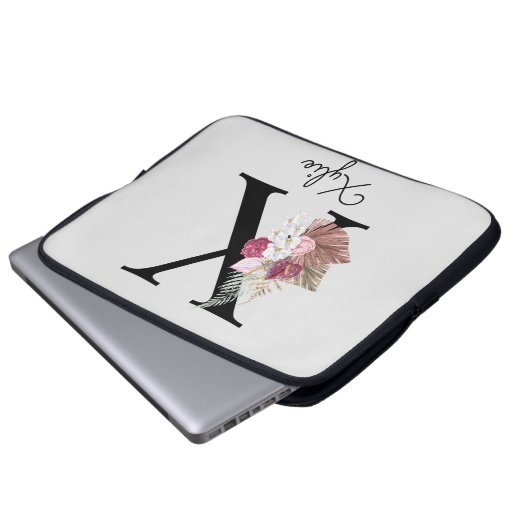 Monogram Roze Boho Girly Floral Initiaal X Laptop Sleeve (Voorkant onderkant)