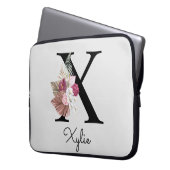 Monogram Roze Boho Girly Floral Initiaal X Laptop Sleeve (Voorkant Links)