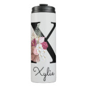 Monogram Roze Boho Girly Floral Initiaal X Thermosbeker (Voorkant)