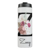 Monogram Roze Boho Girly Floral Initiaal Z Thermosbeker (Voorkant)