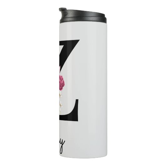 Monogram Roze Boho Girly Floral Initiaal Z Thermosbeker (Geroteerd rechts)