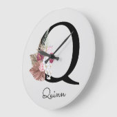 Monogram Roze Boho Girly Initiaal Q Grote Klok (Hoek)
