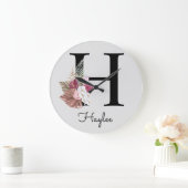 Monogram Roze Boho Initiaal H Grote Cl Grote Klok (Huis)