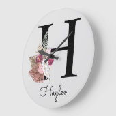 Monogram Roze Boho Initiaal H Grote Cl Klok (Hoek)