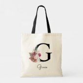 Monogram Roze Boho Meisjesachtig Bloem Initial G Tote Bag (Achterkant)