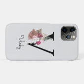 Monogram Roze Boho Meisjesachtig Bloem Initial V Case-Mate iPhone Case (Achterkant (horizontaal))
