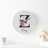 Monogram Roze Boho Meisjesachtig Bloem Initial Z Grote Klok (Huis)