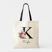 Monogram Roze Boho Meisjesachtig Bloem Motief Init Tote Bag (Achterkant)