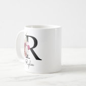 Monogram Roze Boho Meisjesachtig Bloemend Initial  Koffiemok (Voorkant links)