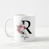 Monogram Roze Boho Meisjesachtig Bloemend Initial Koffiemok (Links)