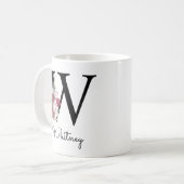 Monogram Roze Boho Meisjesachtig Bloemend Initial  Koffiemok (Voorkant links)