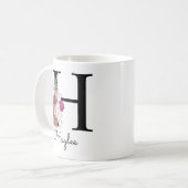 Monogram Roze Boho Meisjesachtig Bloemend Initial  Koffiemok (Voorkant links)