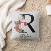 Monogram Roze Boho Meisjesachtig Bloemend Initial  Kussen (Deken)