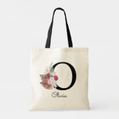 Monogram Roze Boho Meisjesachtig Bloemend Initial Tote Bag (Achterkant)