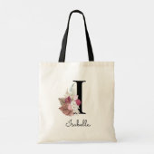 Monogram Roze Boho Meisjesachtig Bloemendecor Init Tote Bag (Achterkant)