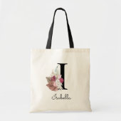 Monogram Roze Boho Meisjesachtig Bloemendecor Init Tote Bag (Voorkant)
