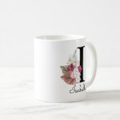 Monogram Roze Boho Meisjesachtig Bloemmotief Begin Koffiemok (Voorkant rechts)