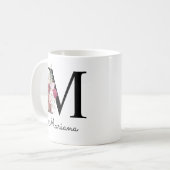 Monogram Roze Boho Meisjesachtig Bloemmotief Begin Koffiemok (Voorkant links)
