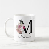 Monogram Roze Boho Meisjesachtig Bloemmotief Begin Koffiemok (Links)