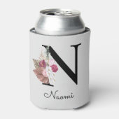 Monogram Roze Boho Meisjesachtig Bloemmotief Initi Blikjeskoeler (Blikje Voorkant)