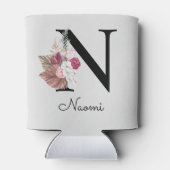 Monogram Roze Boho Meisjesachtig Bloemmotief Initi Blikjeskoeler (Achterkant)
