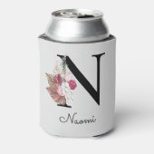 Monogram Roze Boho Meisjesachtig Bloemmotief Initi Blikjeskoeler (Blikje Achterkant)